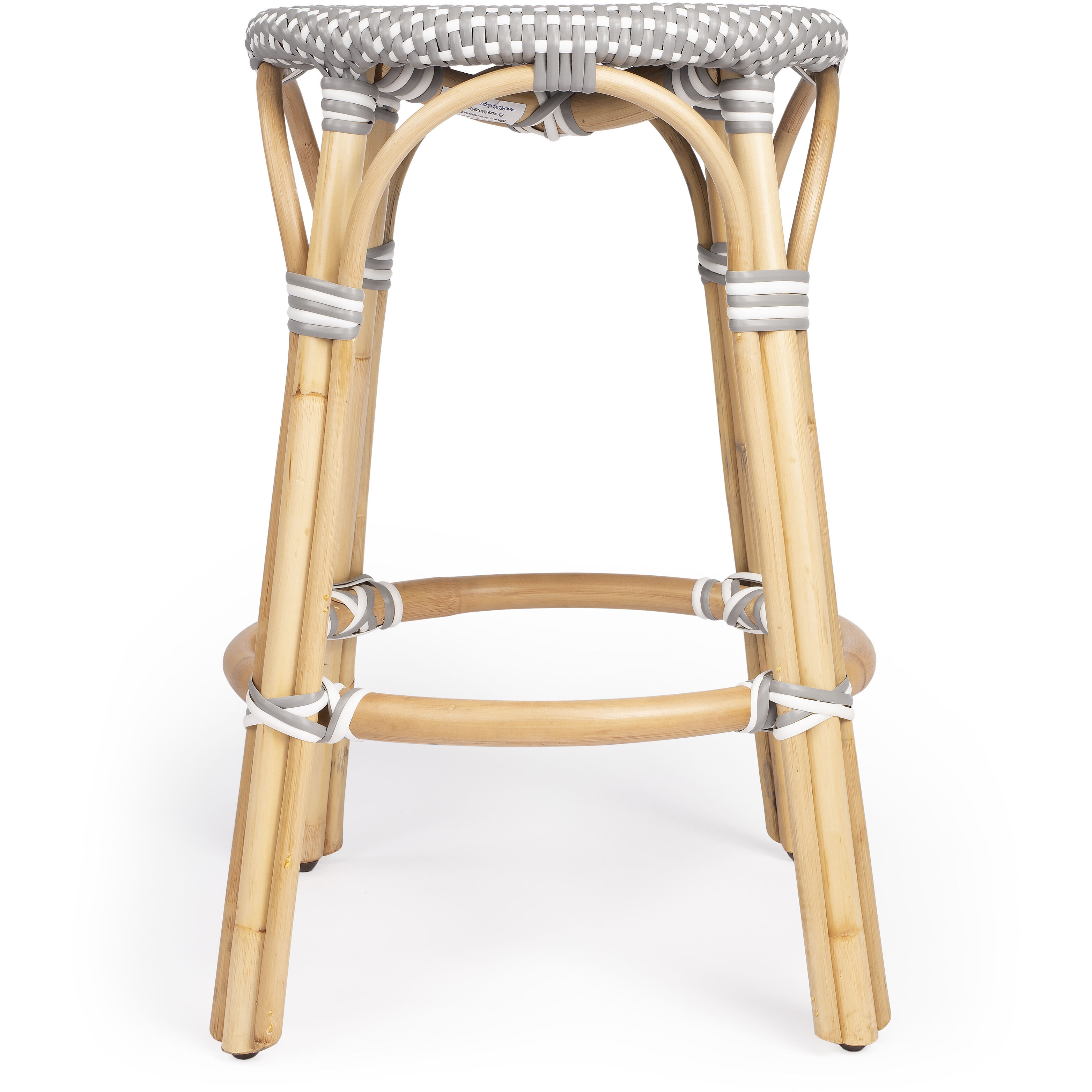 Tobias Gray & White Rattan Bar Stool