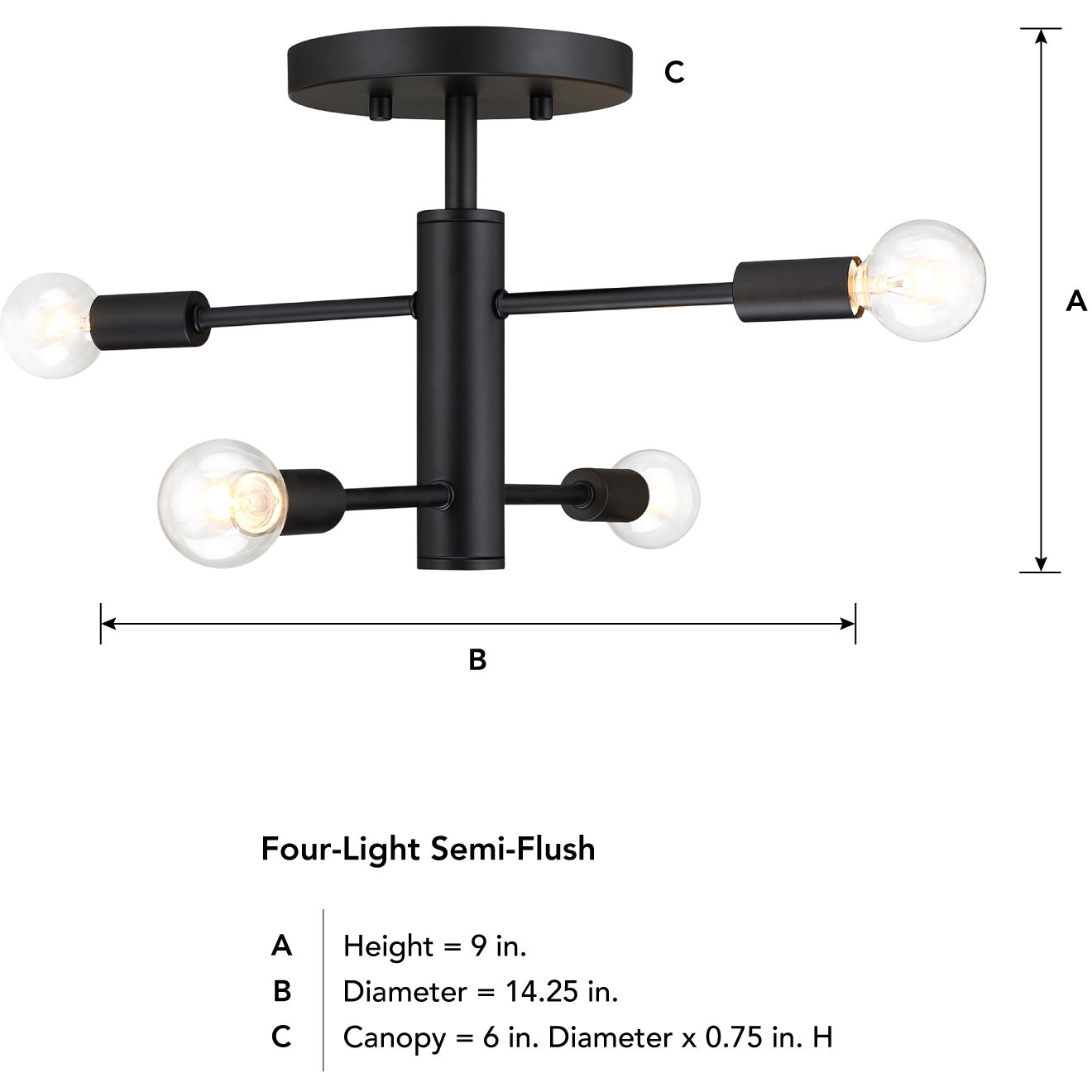 Arlo 4 Light 14.25 inch Matte Black Semi Flush Mount Ceiling Light