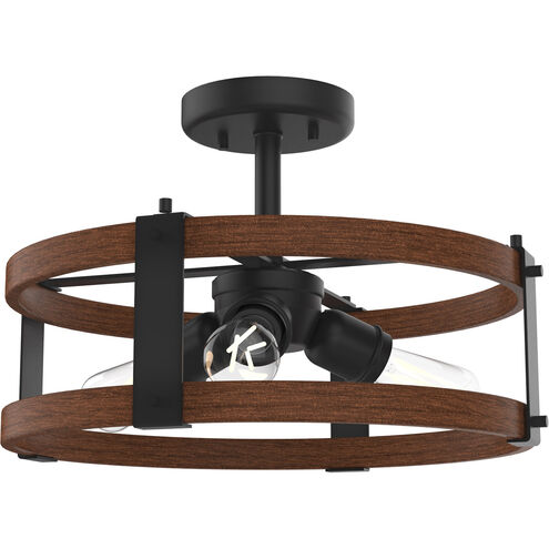 Oakhurst 3 Light Buffed Nickel and Barnwood Semi-Flush Mount Ceiling Light