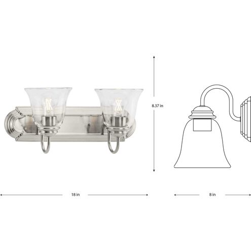 Clear Glass 2 Light 18 inch Brushed Nickel Vanity Light Wall Light