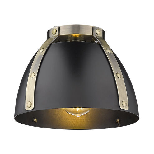 Aldrich 1 Light 10 inch Aged Brass Flush Mount Ceiling Light in Matte Black, Damp