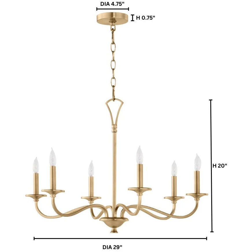 Maryse 6 Light 29 inch Aged Brass Chandelier Ceiling Light