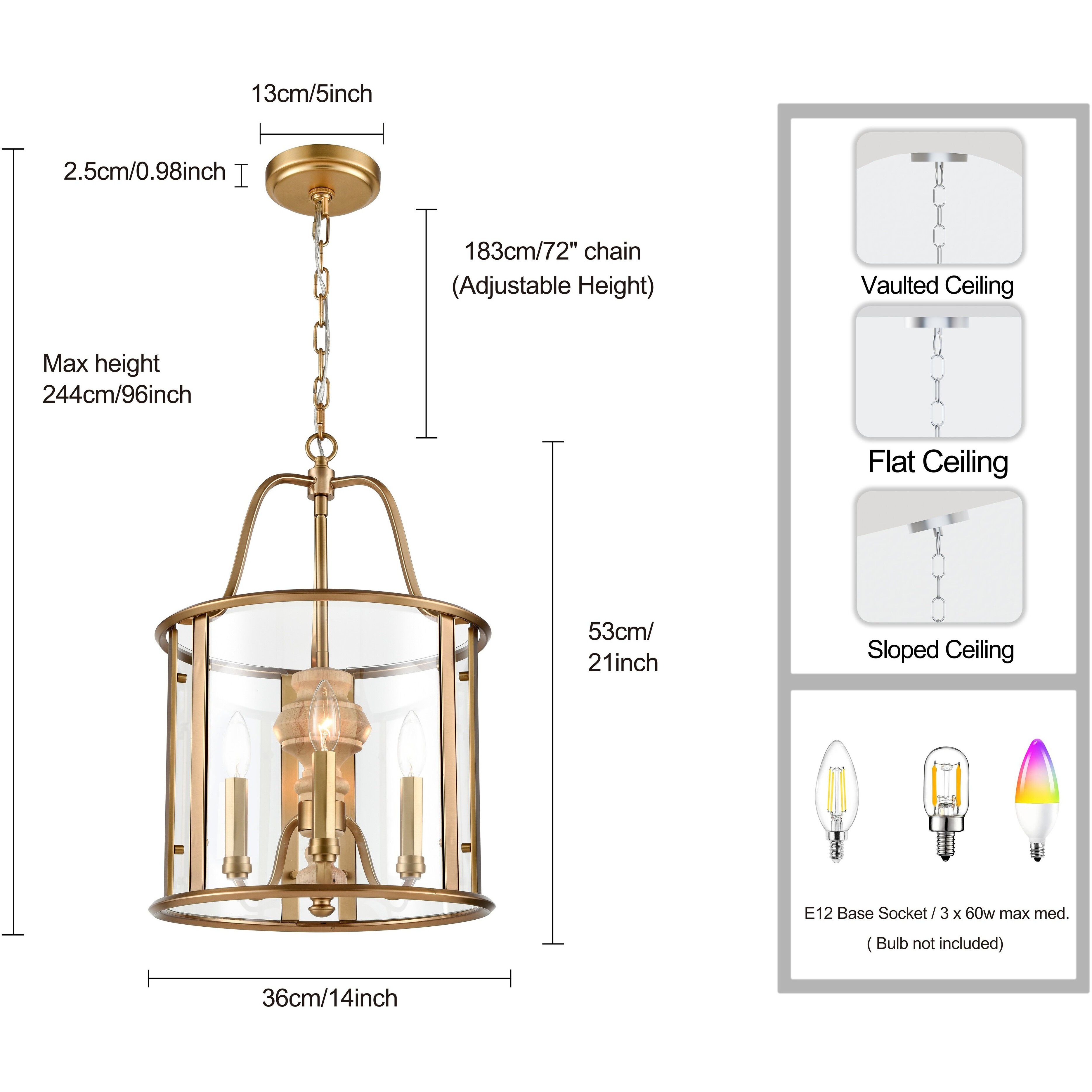 French Country 3 Light 14 inch Natural Brass Pendant Ceiling Light