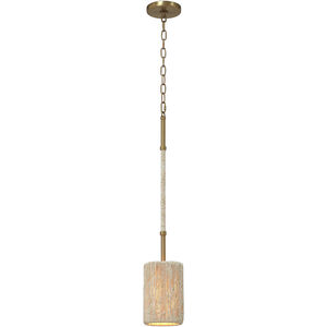 Abaca 1 Light 5.25 inch Brushed Gold with Natural Mini Pendant Ceiling Light, Mini