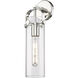 Downtown Urban Pilaster Armed Sconce Wall Light in Polished Nickel, Clear
