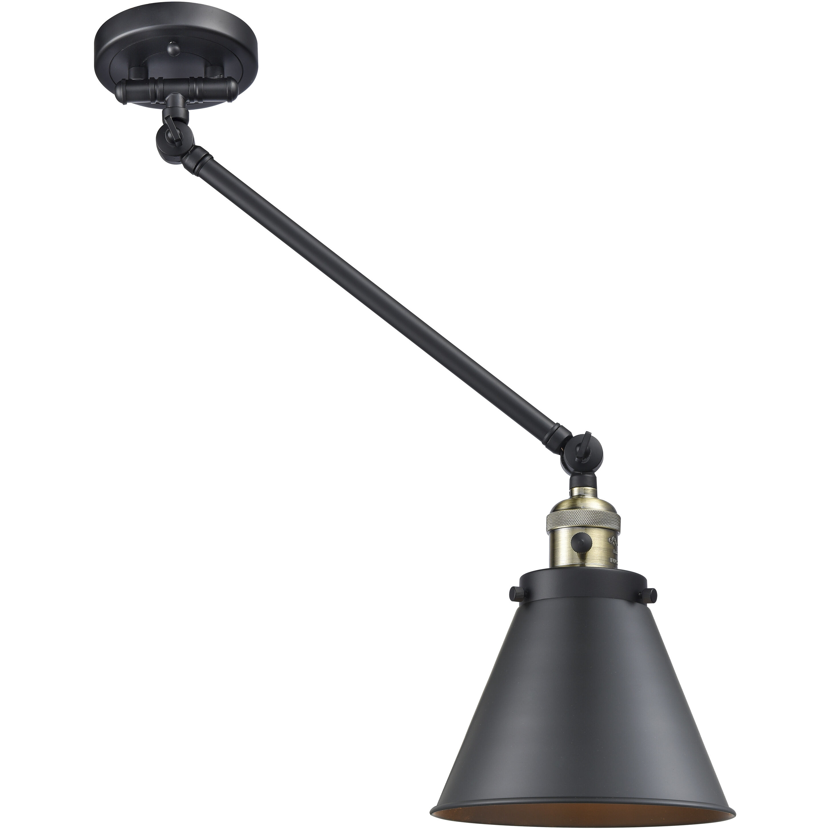 Appalachian 18 inch 100 watt Black Antique Brass Swing Arm Wall Light in Matte Black, Franklin Restoration