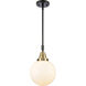 Beacon 1 Light 8 inch Black Antique Brass Mini Pendant Ceiling Light in Matte White Glass