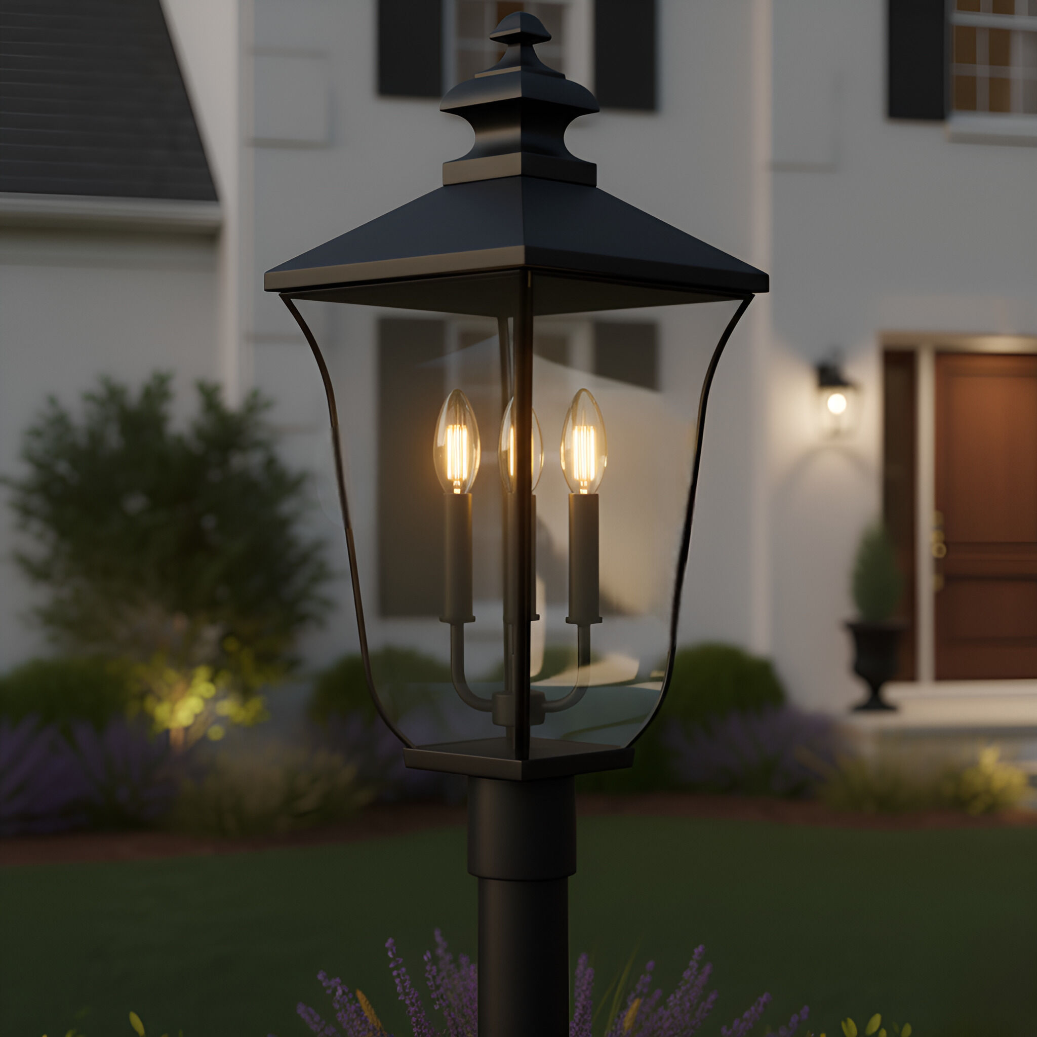 Farley 3 Light 22.75 inch Matte Black Outdoor Post Lantern