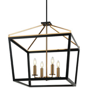 Mavonshire 4 Light 24 inch Black and Aged Gold Brass Chandelier Ceiling Light