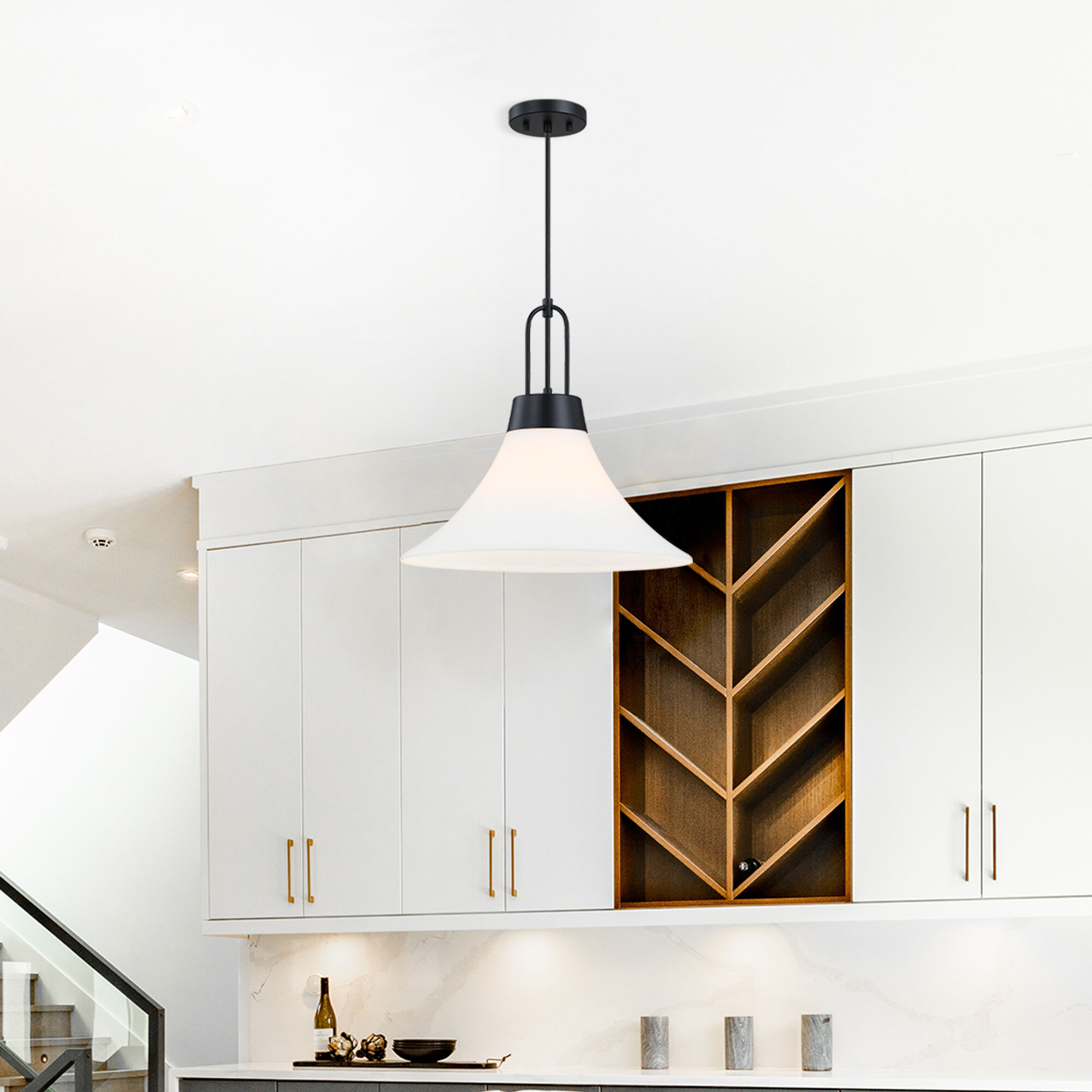 Evergreen Oasis LED 18 inch Matte Black Down Pendant Ceiling Light