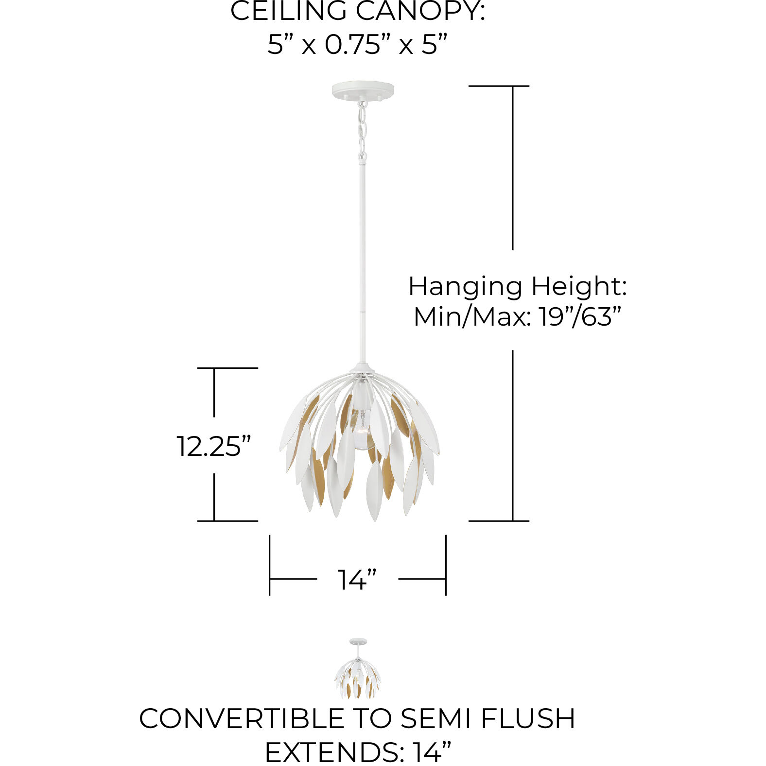 Margeaux 1 Light 14 inch Matte White Pendant Ceiling Light, Convertible Dual Mount