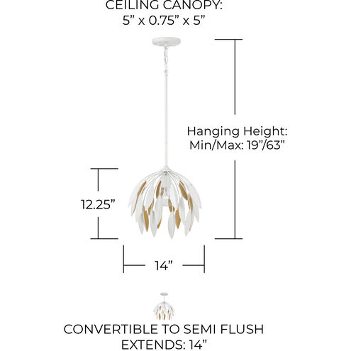 Margeaux 1 Light 14 inch Matte White Pendant Ceiling Light, Convertible Dual Mount