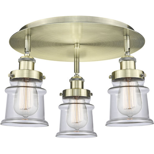 Canton 3 Light 17 inch Antique Brass Flush Mount Ceiling Light in Clear