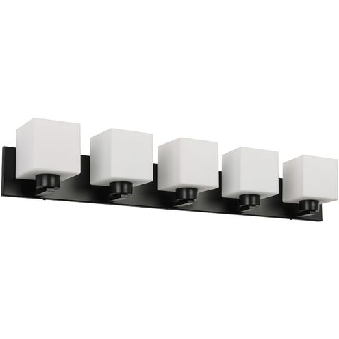 Veda 5 Light 38.5 inch Matte Black Vanity Light Wall Light in White Opal