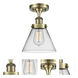 Cone 1 Light 7.75 inch Antique Brass Semi-Flush Mount Ceiling Light in Clear Glass, 9.75