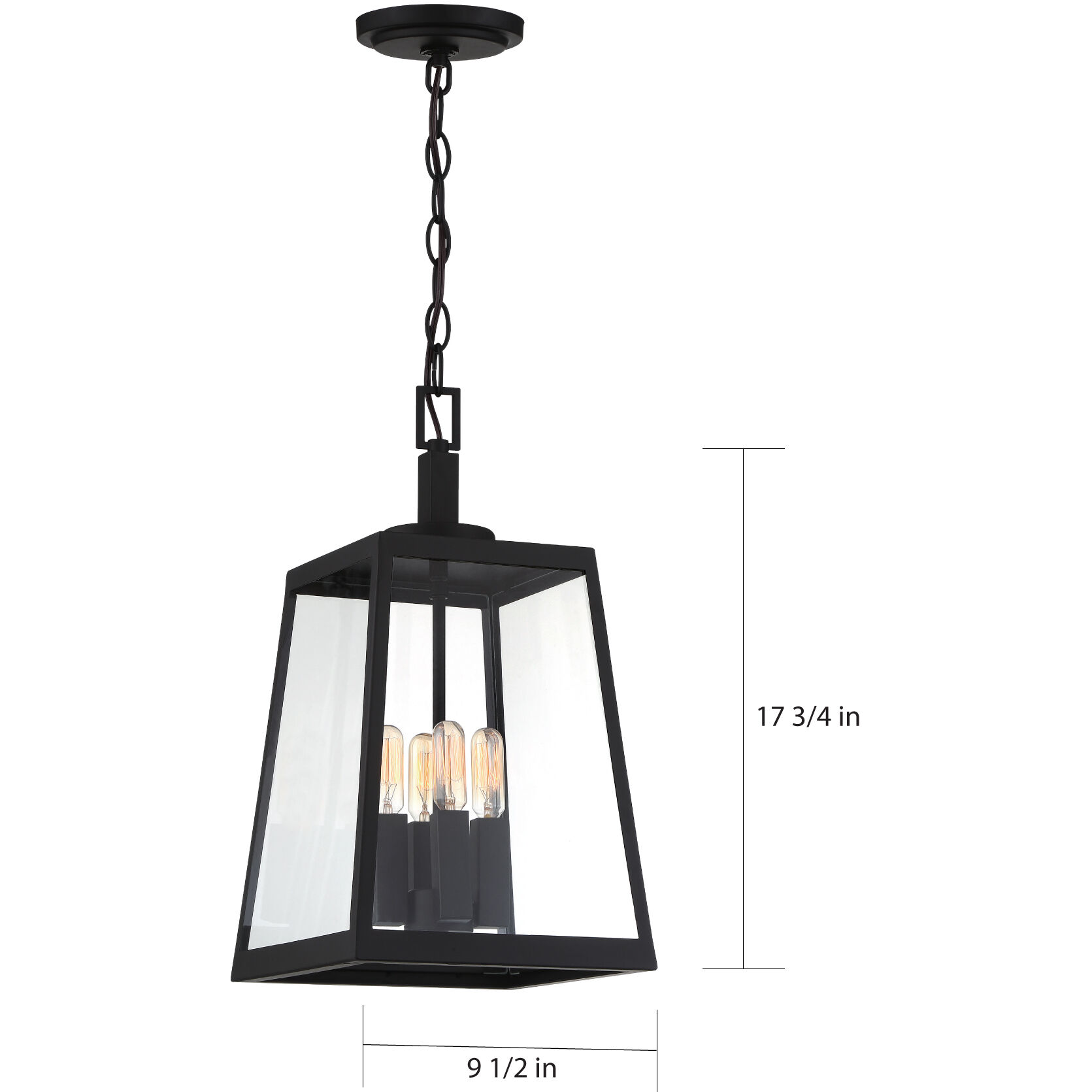 Halifax 4 Light 10 inch Matte Black and Glass Outdoor Hanging Lantern