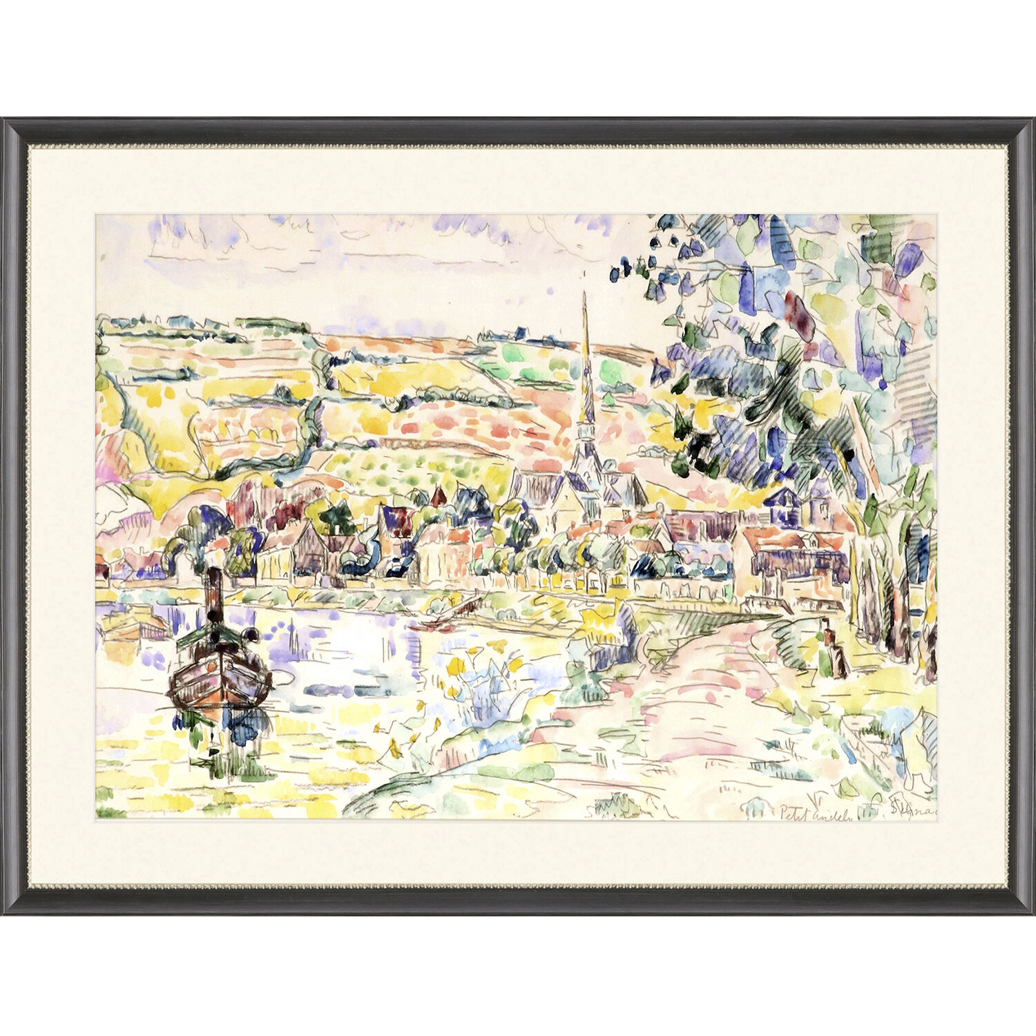 Morlaix / Quilleboef / The River Bank / Venice Multi and Blue and Green and Yellow Framed Art