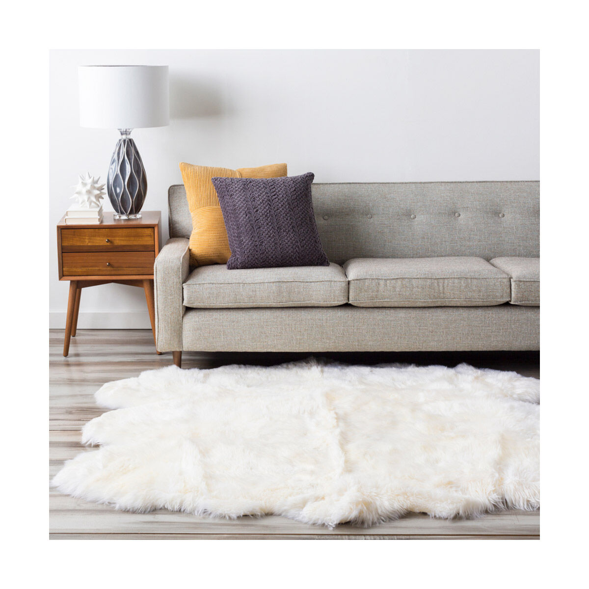 Sheepskin 72 X 72 inch Ivory Rugs, Sheepskin 