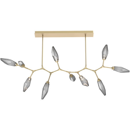 Rock Crystal LED Gilded Brass Linear Pendant Ceiling Light in 3000K LED, Chilled Smoke, Branch