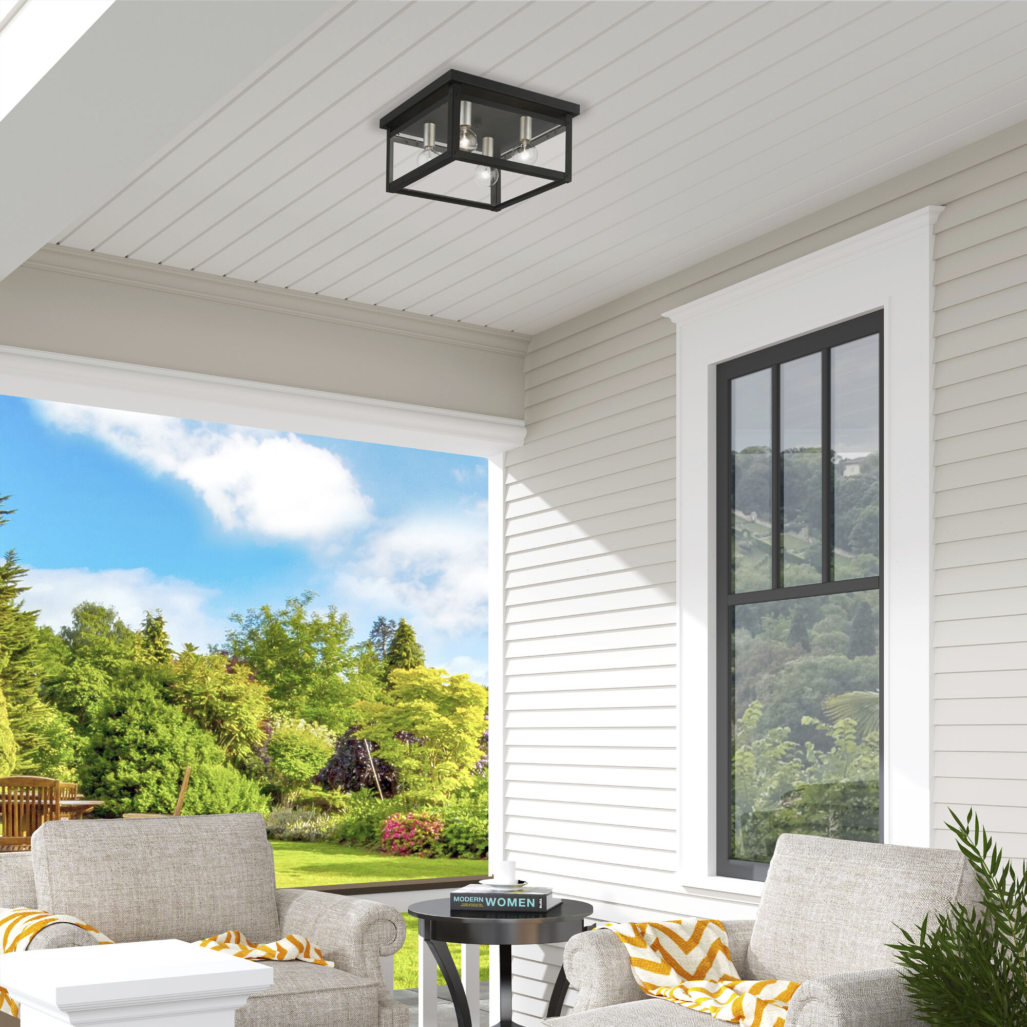 Milford 4 Light 11 inch Black with Brushed Nickel Finish Candles Flush Mount Ceiling Light, Square