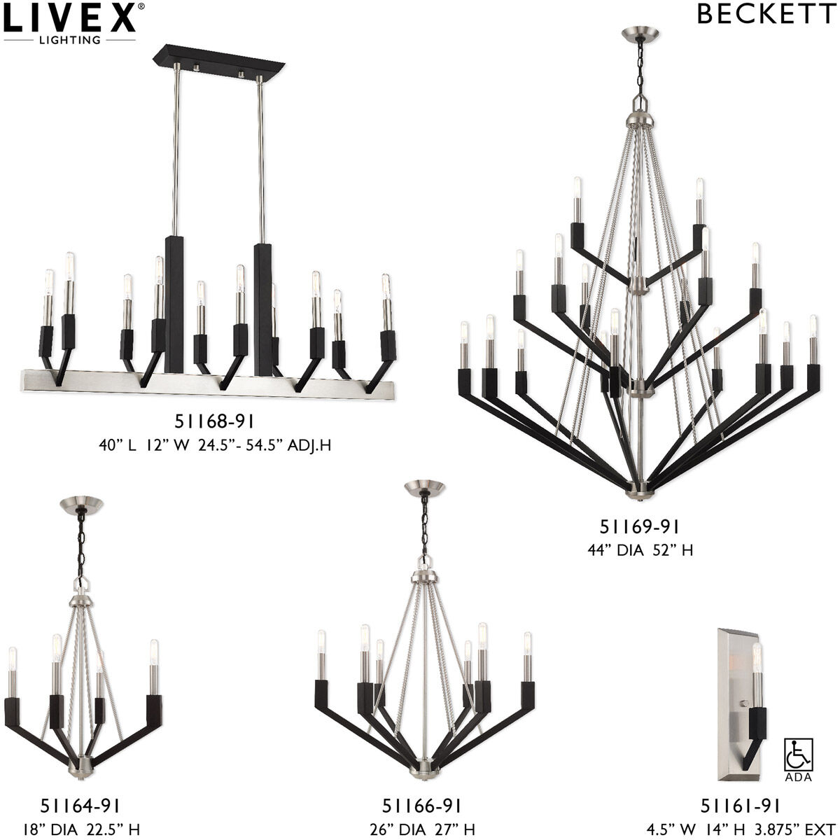 Beckett 18 Light 44 inch Brushed Nickel & Black Foyer Chandelier Ceiling Light