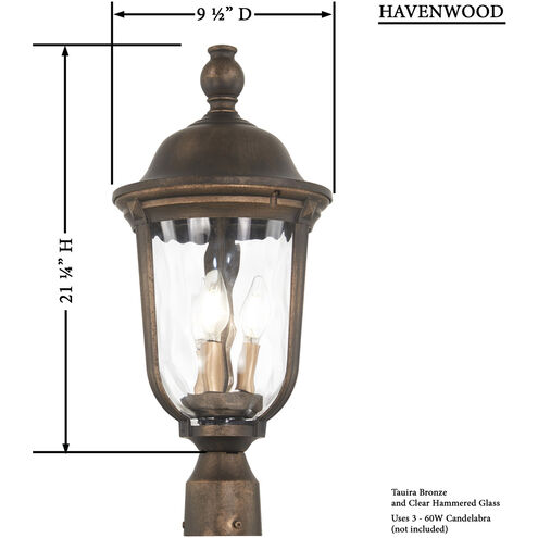 Havenwood 3 Light 21 inch Tavira Bronze And Alder Silver Outdoor Post Mount, Great Outdoors 