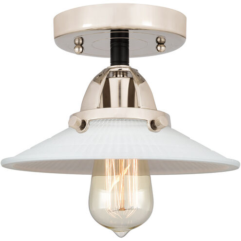 Nouveau 2 Halophane LED 9 inch Black Polished Nickel Semi-Flush Mount Ceiling Light in Matte White Halophane Glass