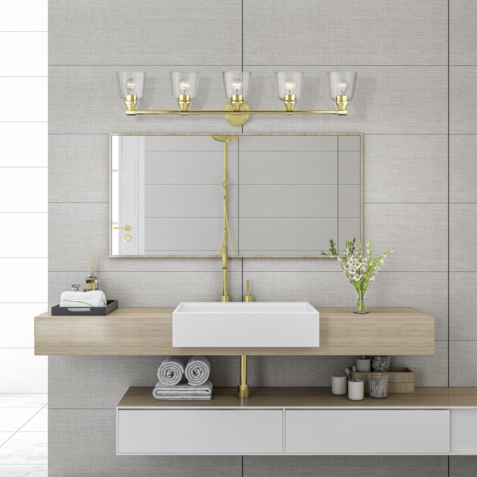 Catania 5 Light 42 inch Polished Brass Vanity Wall Sconce Wall Light, Large