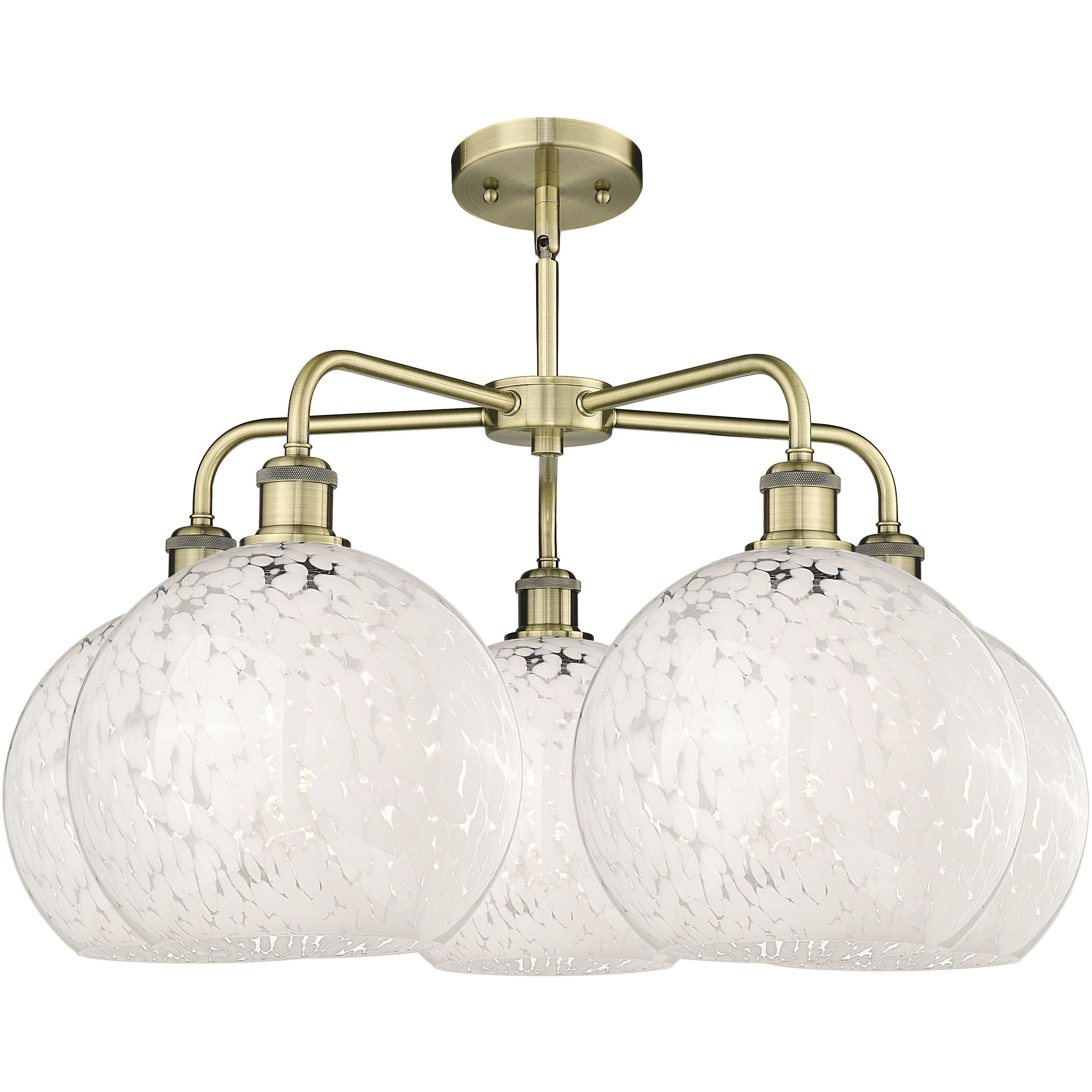 Ballston White Mouchette 5 Light 28 inch Antique Brass Stem Hung Chandelier Ceiling Light