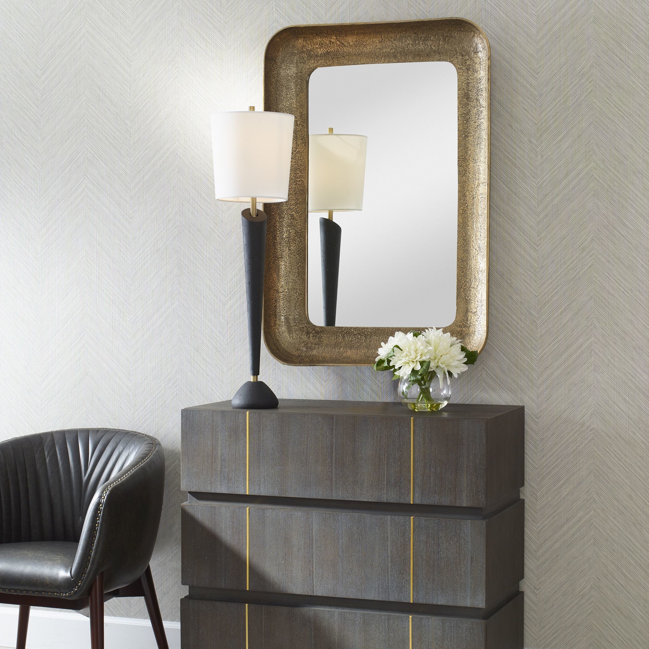 Alvaro 42.5 X 29.5 inch Plated Antique Brass Mirror