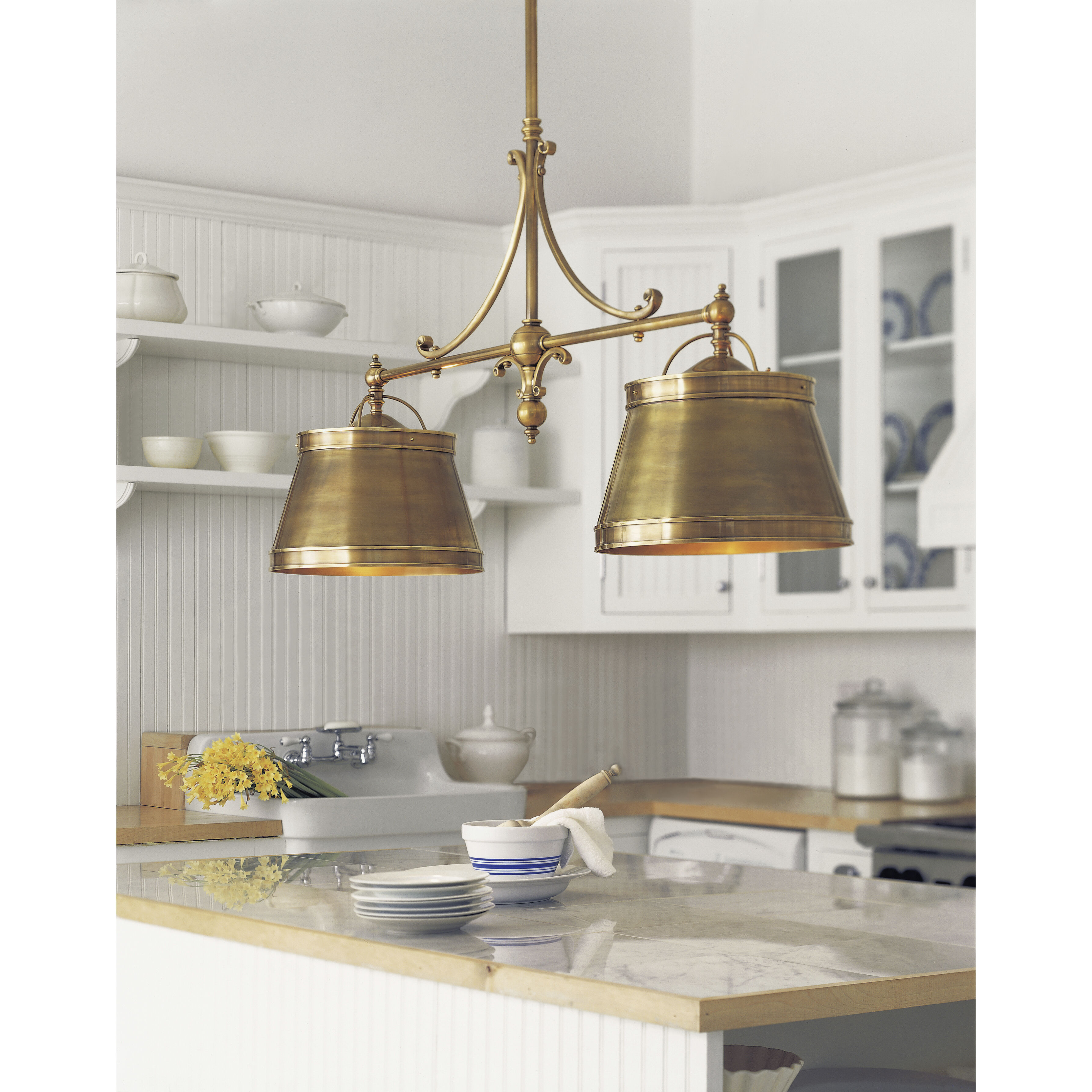 Chapman & Myers Sloane 4 Light 54 inch Antique-Burnished Brass Double Shop Linear Pendant Ceiling Light