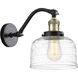 Franklin Restoration Bell LED 8 inch Black Antique Brass Sconce Wall Light in Clear Deco Swirl Glass