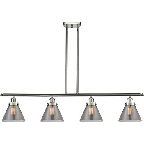 Ballston Large Cone LED 48 inch Brushed Satin Nickel Island Light Ceiling Light in Plated Smoke Glass, Ballston