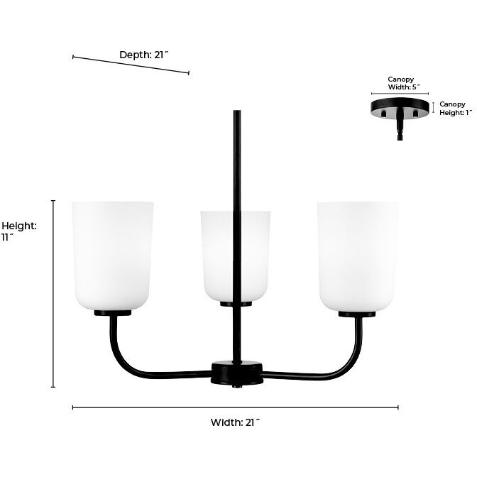 Laphia 3 Light 21 inch Matte Black Chandelier Ceiling Light