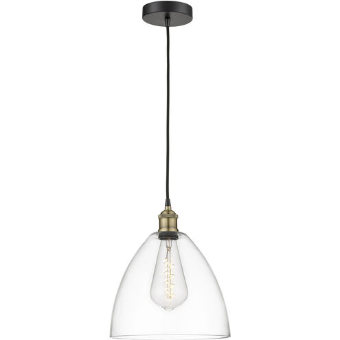 Edison Dome 1 Light 12 inch Black Antique Brass Mini Pendant Ceiling Light in Clear Glass