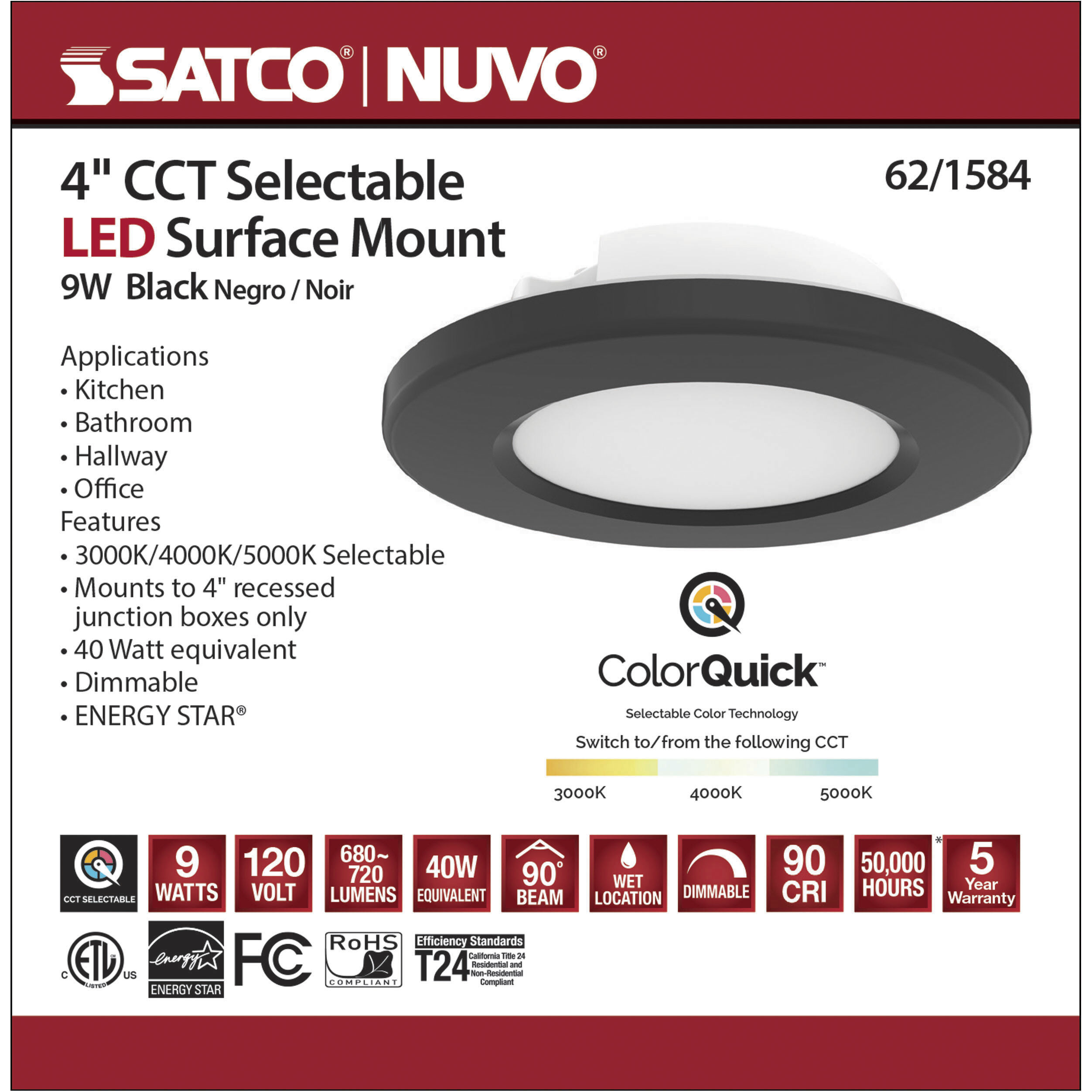 ColorQuick LED 5 inch Black Close-to-Ceiling Ceiling Light, Edge Lit