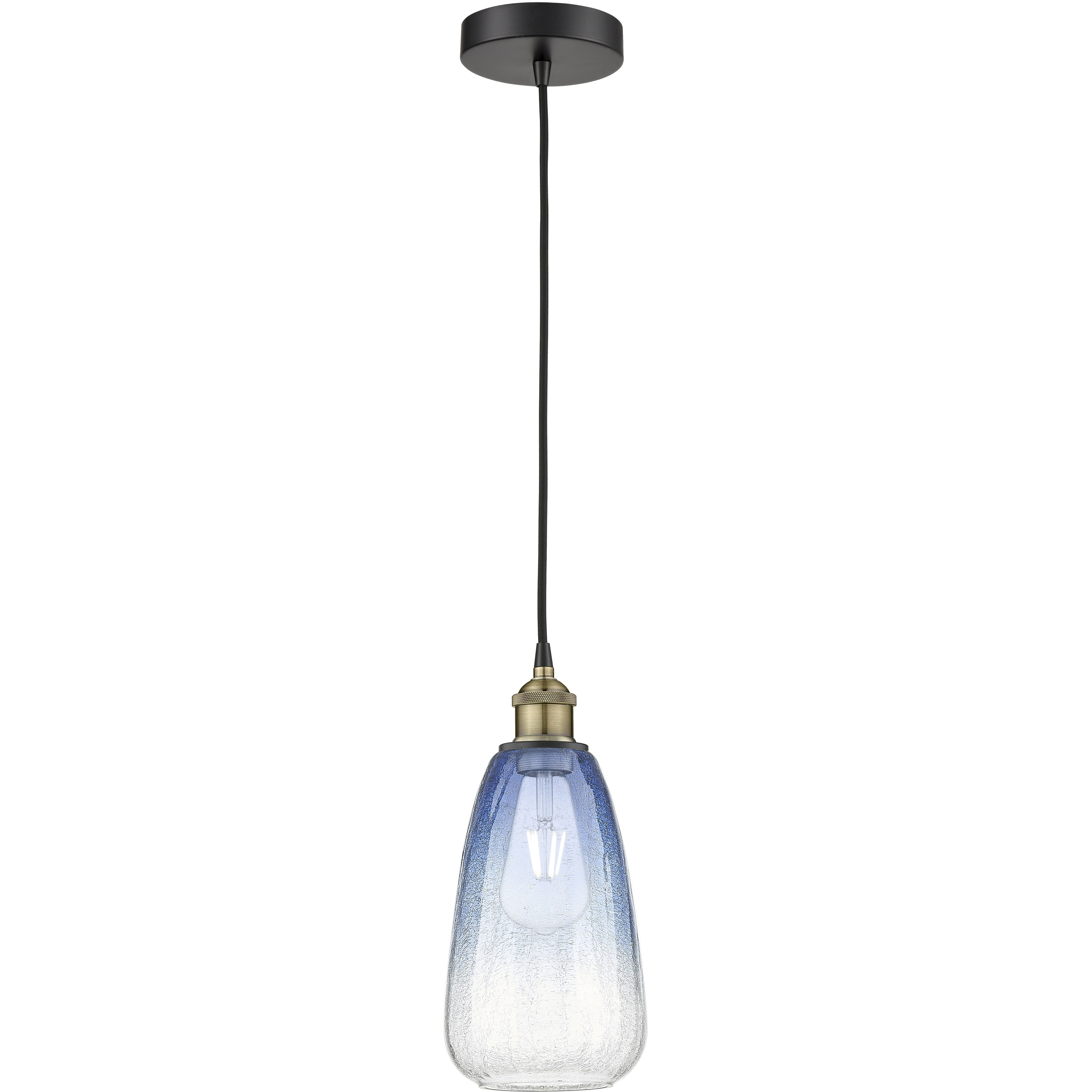 Edison Brookhaven Almond 1 Light 6 inch Black Antique Brass Mini Pendant Ceiling Light in Sapphire Blue Glass