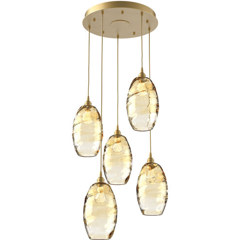 Ellisse 5 Light Gilded Brass Chandelier Ceiling Light, Round Multi-Port