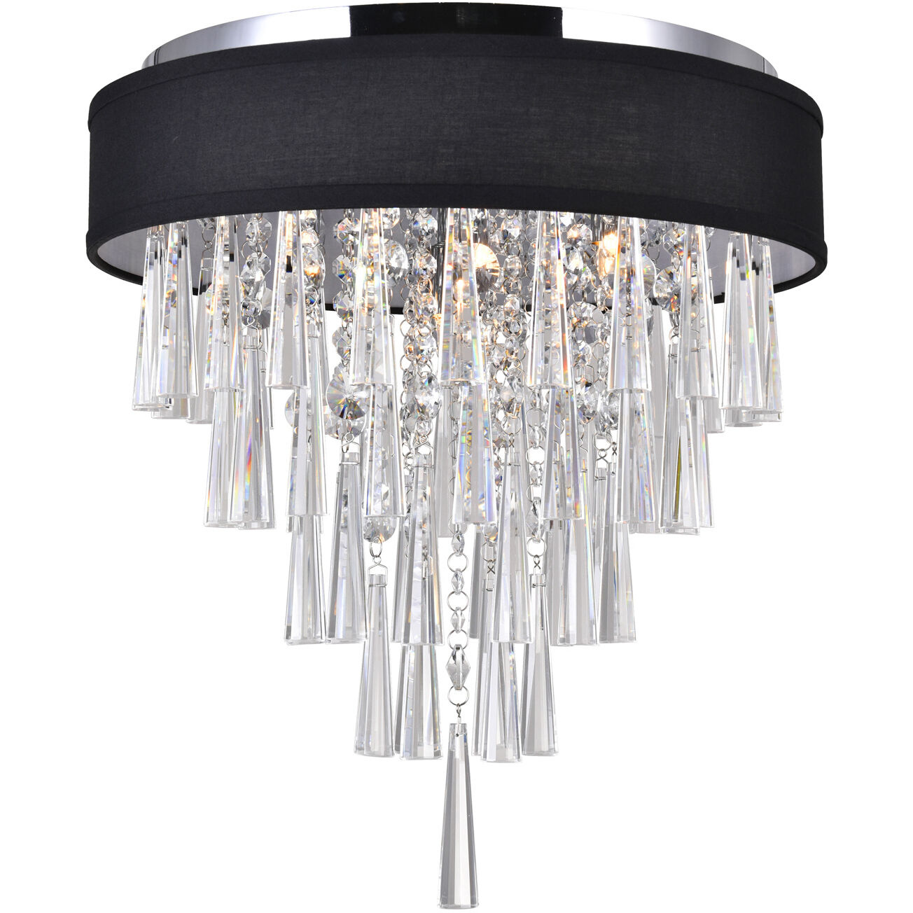 Franca 4 Light 16 inch Chrome Drum Shade Flush Mount Ceiling Light in Black