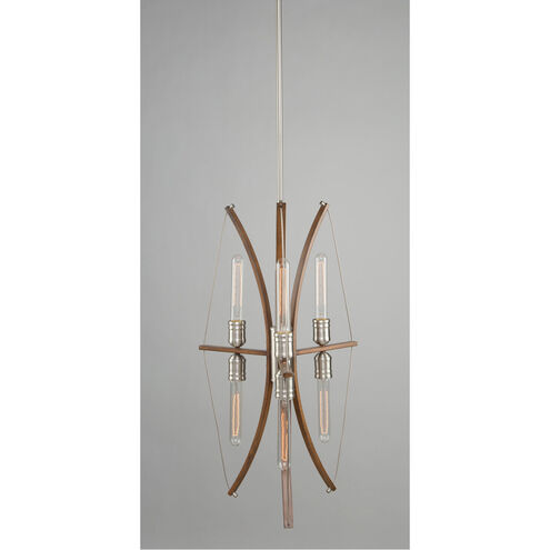 Arco 6 Light 18 inch Faux Wood and Brushed Nickel Chandelier Ceiling Light