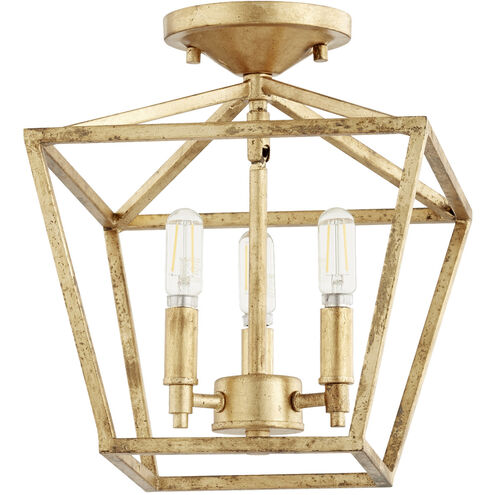 Gabriel 3 Light 1 inch Gold Leaf Semi Flush Mount Ceiling Light, Quorum Home