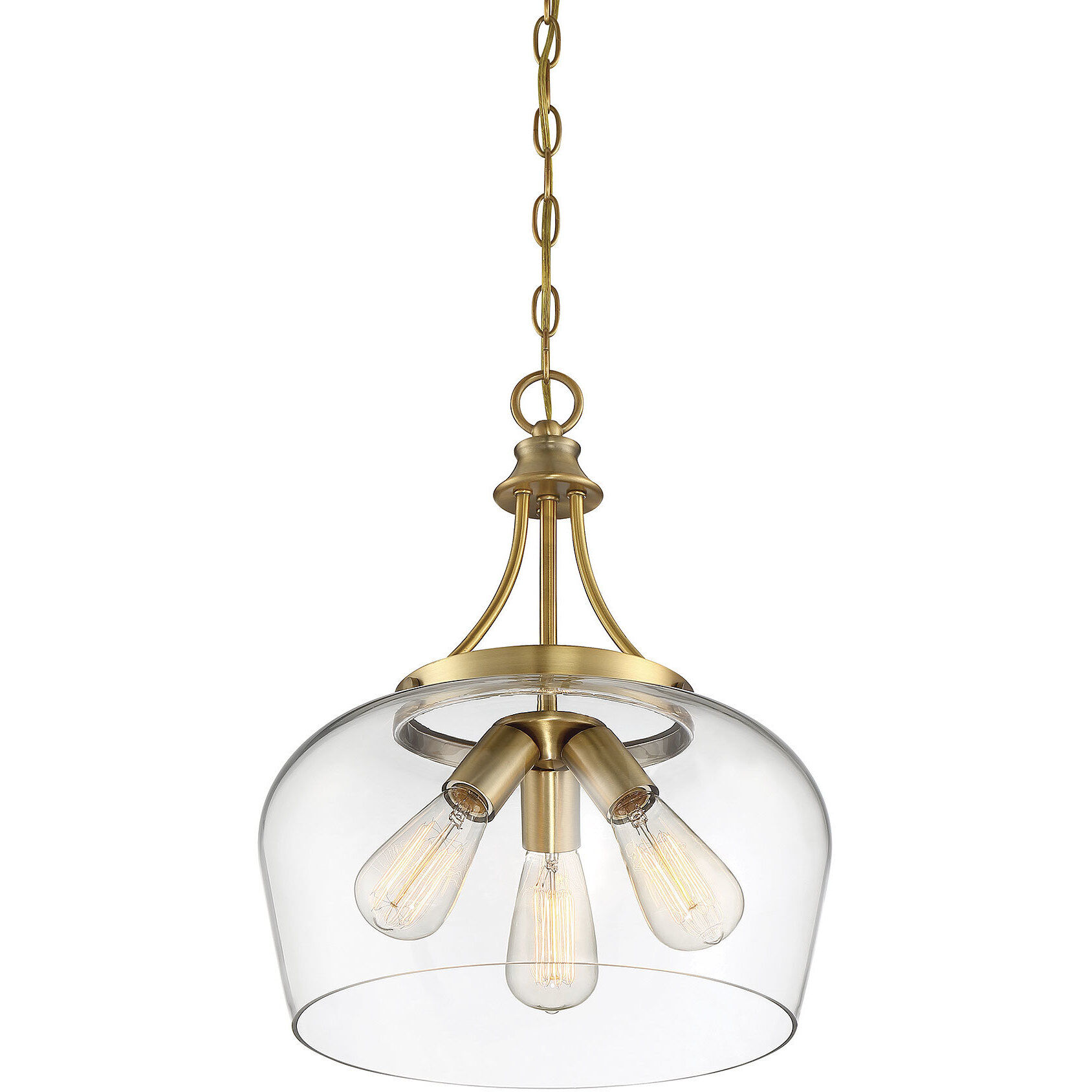 Octave 3 Light 15 inch Warm Brass Pendant Ceiling Light, Essentials