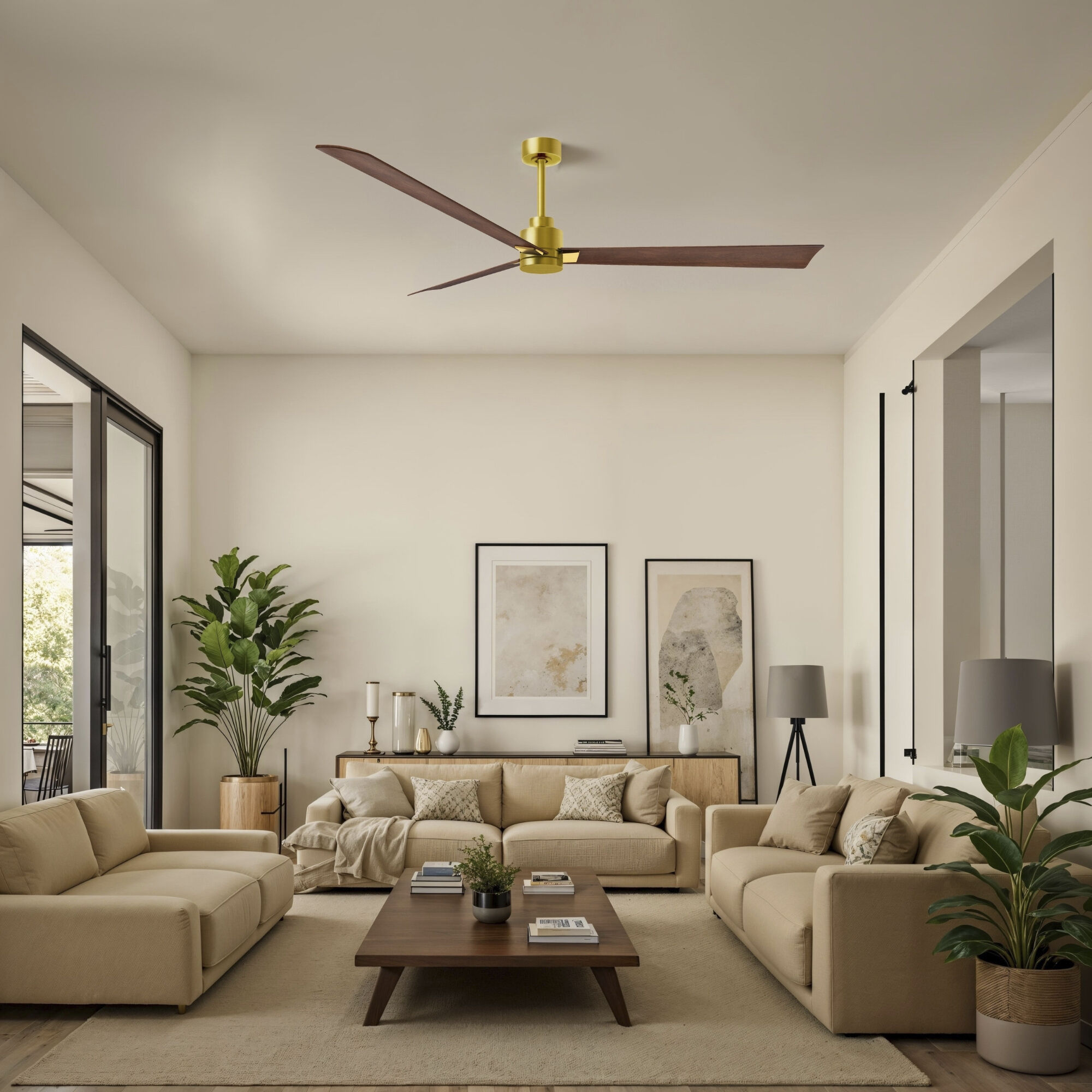 Atlas Alessandra 72 inch Brushed Brass with Walnut Tone Blades Ceiling Fan