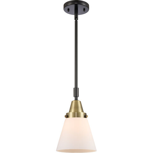 Franklin Restoration Small Cone LED 6 inch Black Antique Brass Mini Pendant Ceiling Light in Matte White Glass