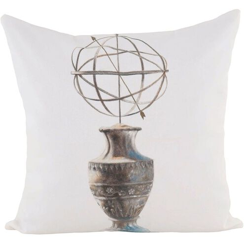 Sphere De Ptolemee 24 X 24 inch White with Brown Accent Pillow
