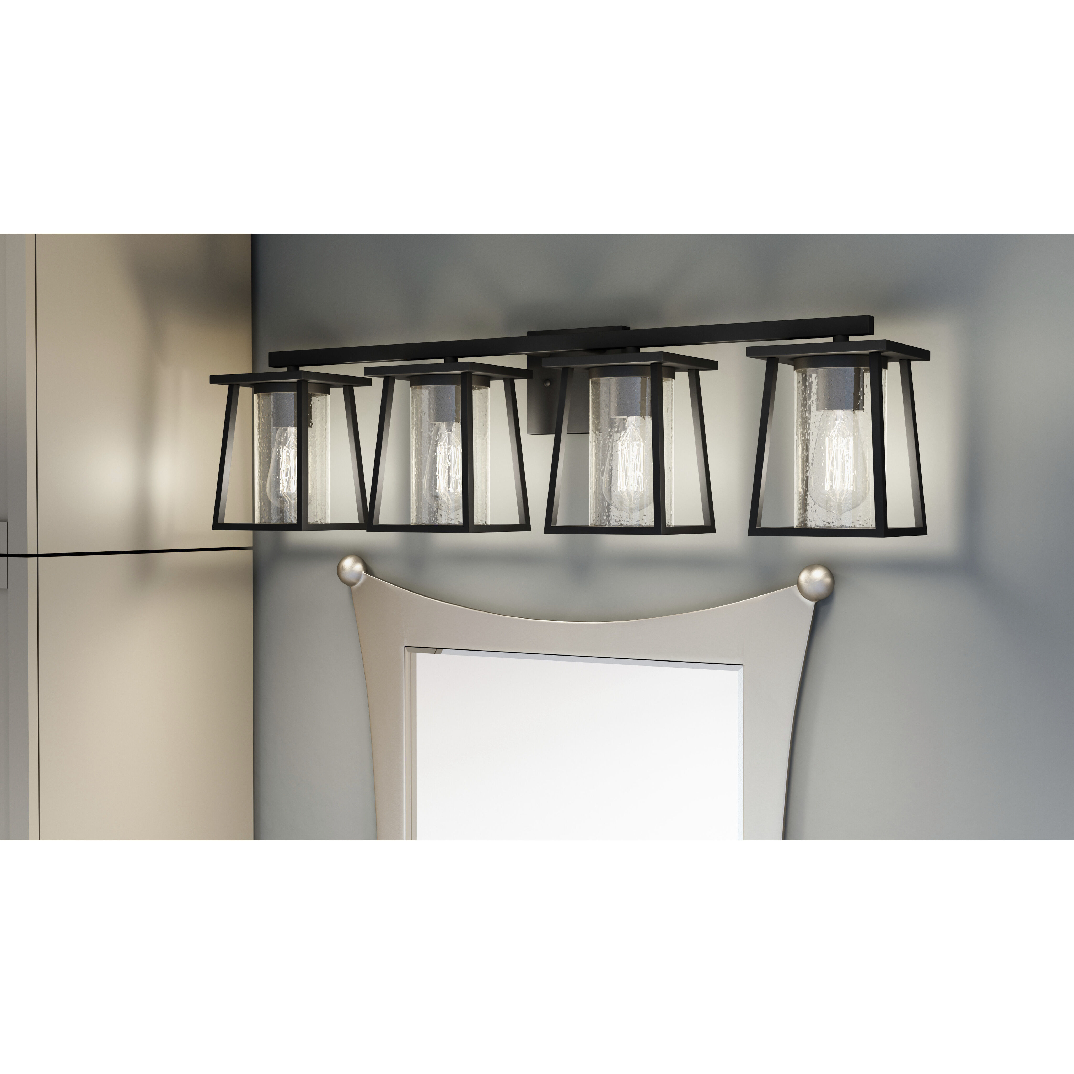 Lodge 4 Light 33 inch Matte Black Bath Light Wall Light, Extra Large