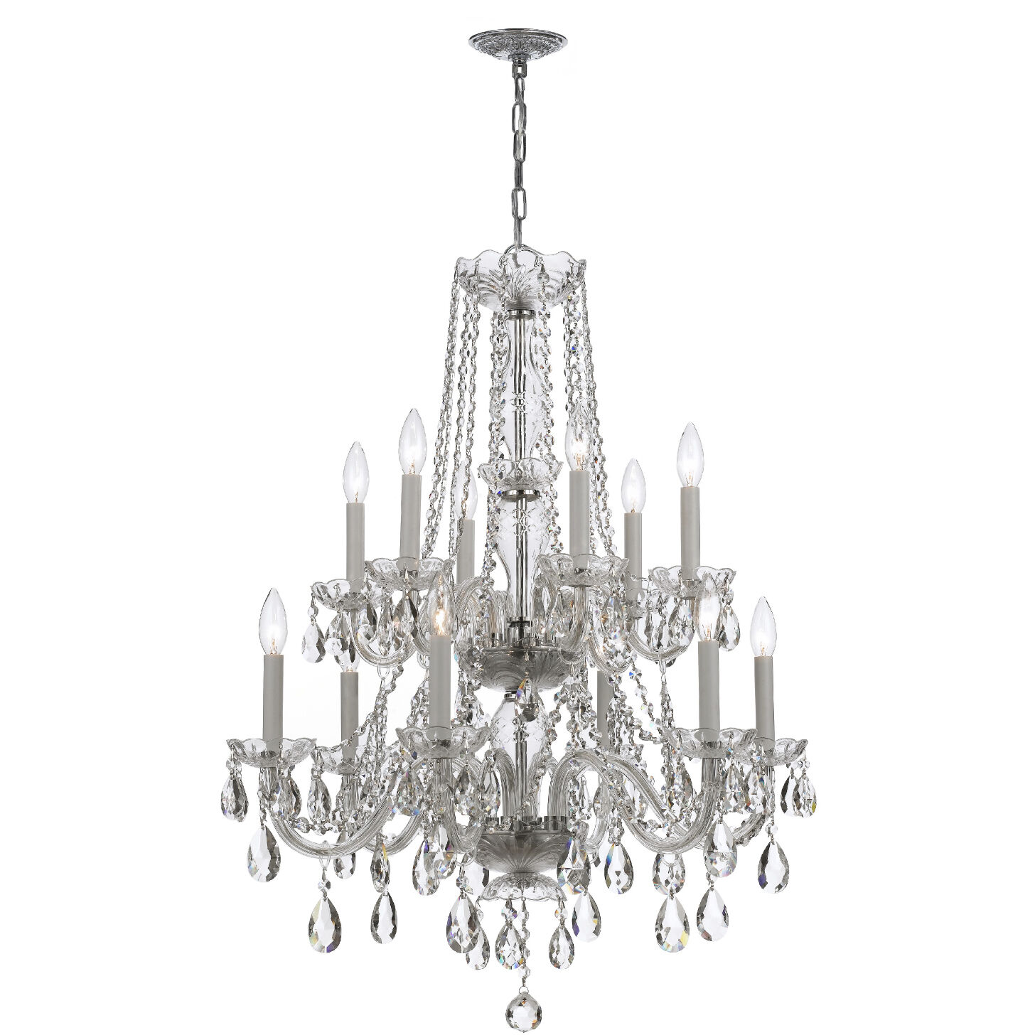 Traditional Crystal 12 Light 26.5 inch Polished Chrome Chandelier Ceiling Light in Clear Swarovski Strass