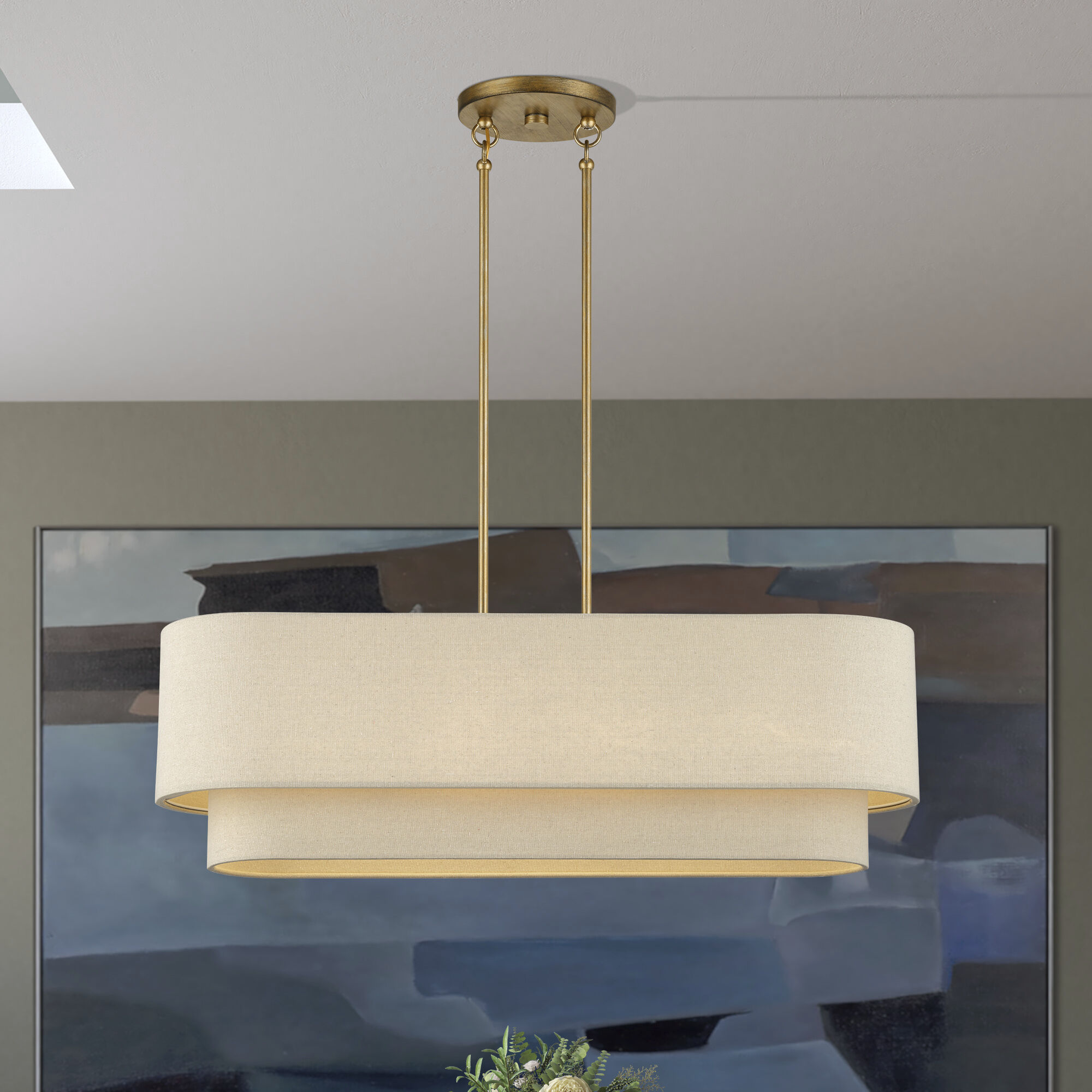 Bellingham 4 Light 36 inch Antique Gold Leaf Linear Chandelier Ceiling Light, Large