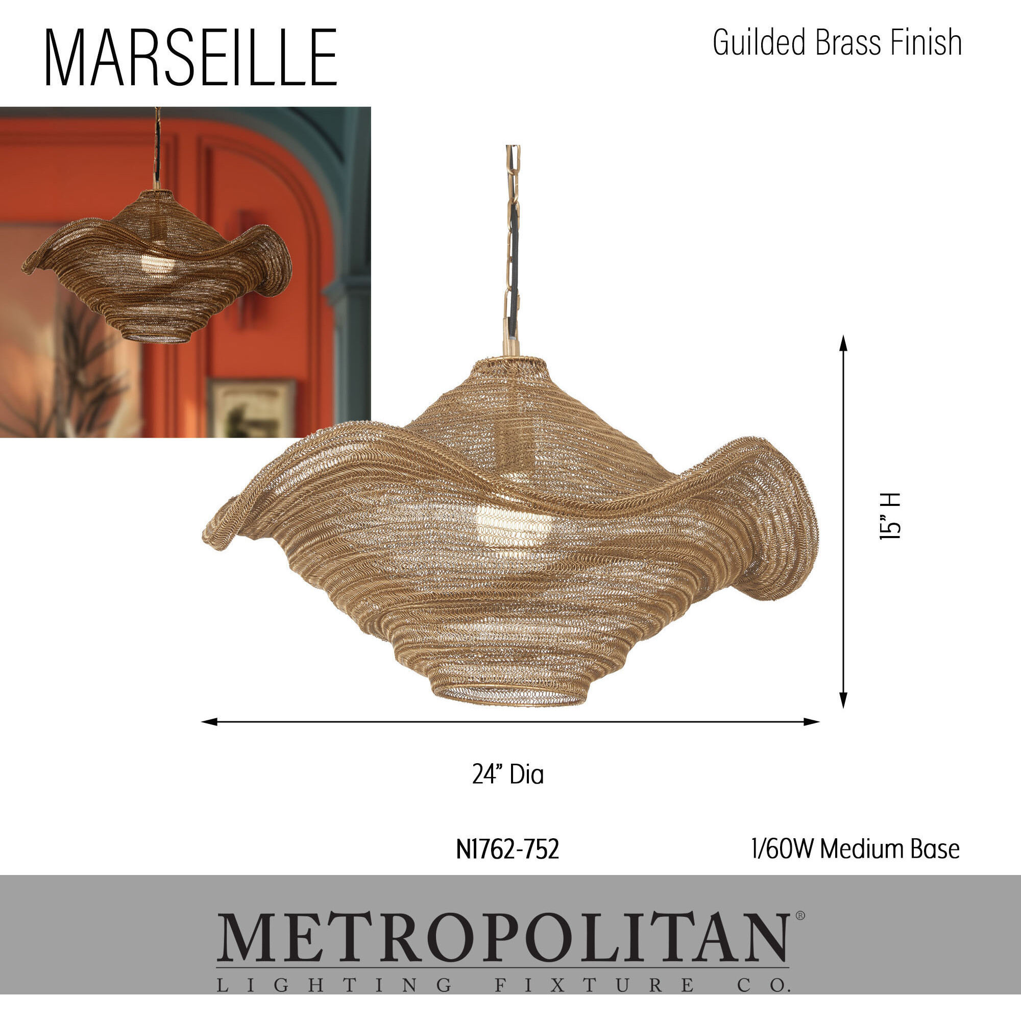 Marseille 1 Light Pendant Ceiling Light