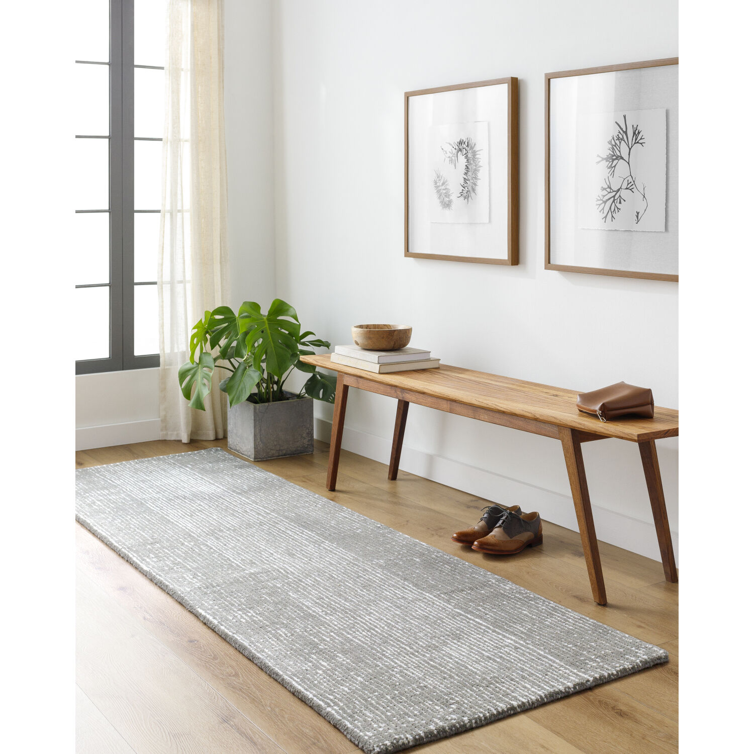 Messina 120 X 96 inch Gray/White Handmade Rug in 8 x 10, Rectangle